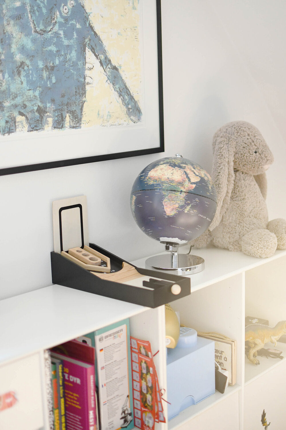 Globus med lys, blå/sølv - H 31cm